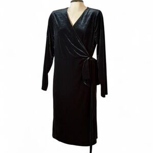 Alfani Black Velvet Wrap Dress XL Long Sleeve Tie Waist